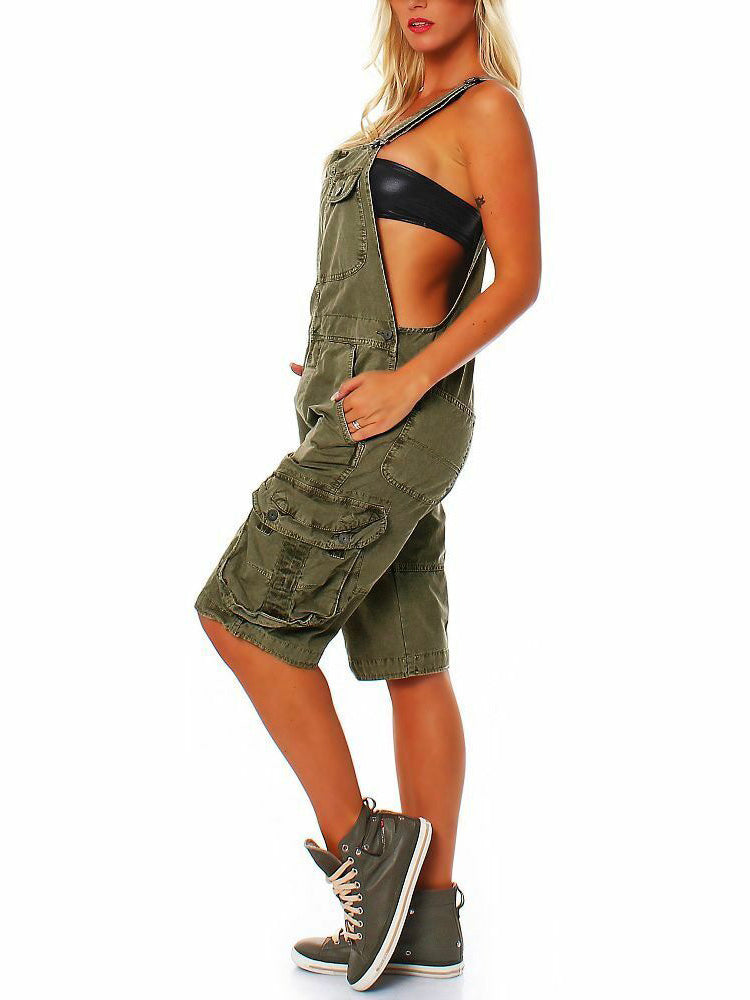 Macacão Curto Denim Cargo Premium para Mulher