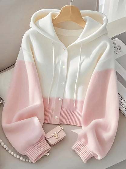 Cardigan Blush Harmony Luxe com Capuz e Bloco de Cor