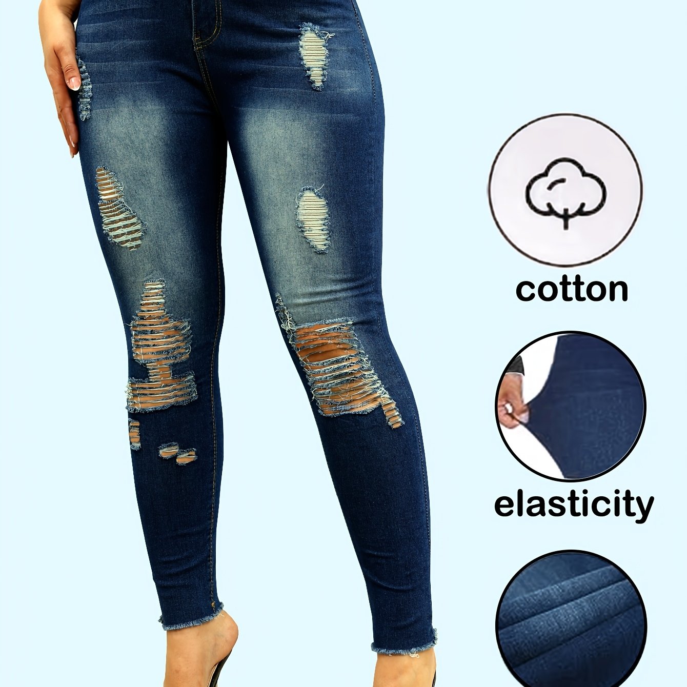 Jeans SculptFit Luxe Skinny de Cintura Alta com Efeito Desgastado