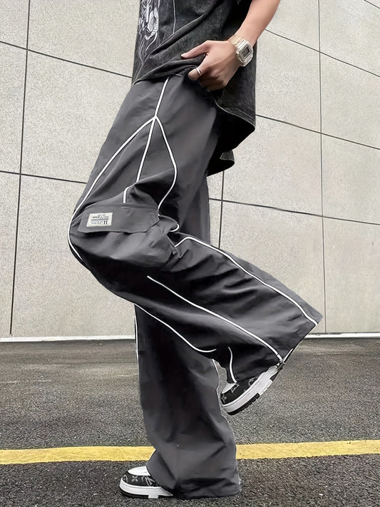 Calças de Trabalho Masculinas com Múltiplos Bolsos e Bolsos Fluorescentes