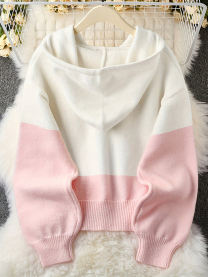 Cardigan Blush Harmony Luxe com Capuz e Bloco de Cor