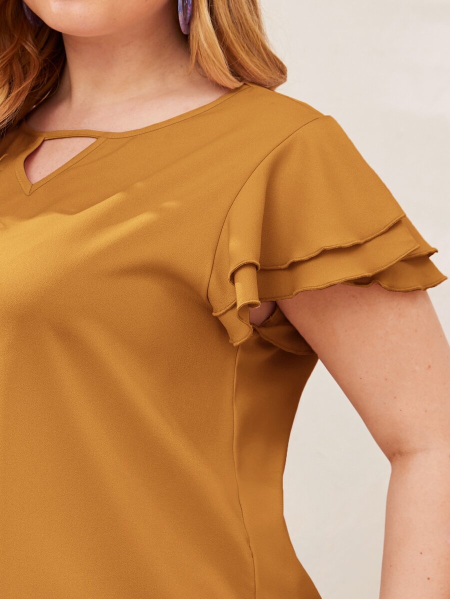 Reflora Plissado Camada Tiered Simples elegante Blusa de Tamanho Grande