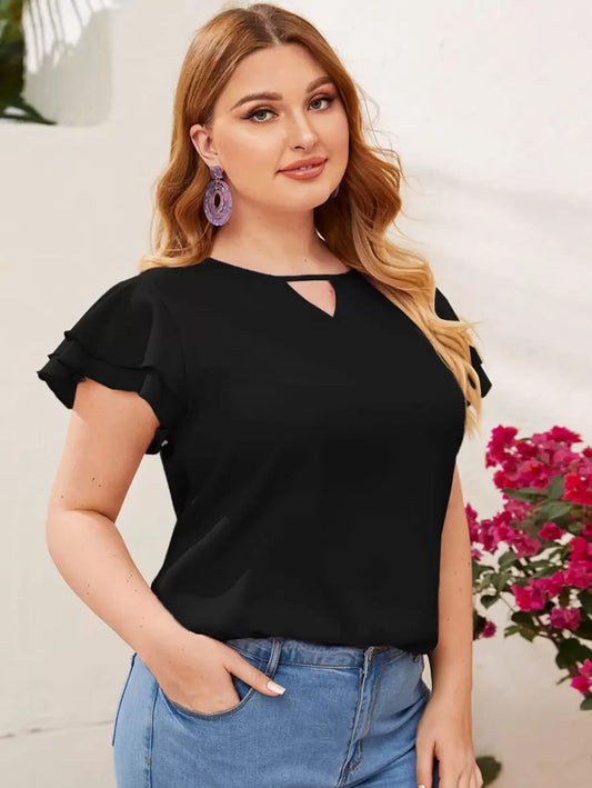 Reflora Plissado Camada Tiered Simples elegante Blusa de Tamanho Grande