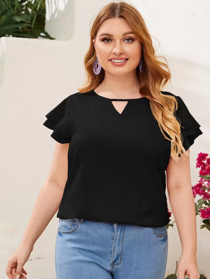Reflora Plissado Camada Tiered Simples elegante Blusa de Tamanho Grande