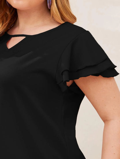 Reflora Plissado Camada Tiered Simples elegante Blusa de Tamanho Grande