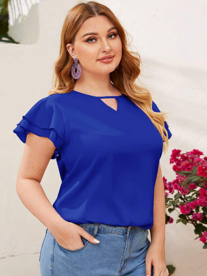 Reflora Plissado Camada Tiered Simples elegante Blusa de Tamanho Grande