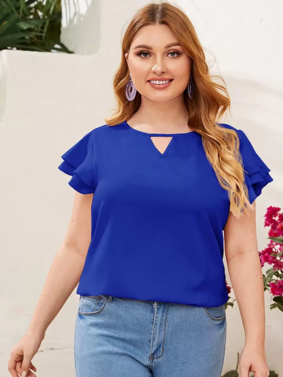 Reflora Plissado Camada Tiered Simples elegante Blusa de Tamanho Grande