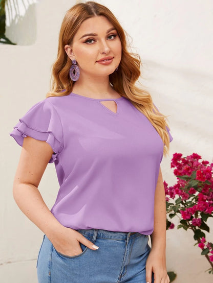 Reflora Plissado Camada Tiered Simples elegante Blusa de Tamanho Grande