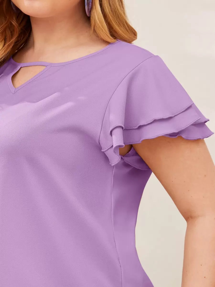 Reflora Plissado Camada Tiered Simples elegante Blusa de Tamanho Grande