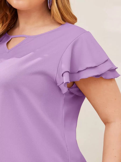 Reflora Plissado Camada Tiered Simples elegante Blusa de Tamanho Grande