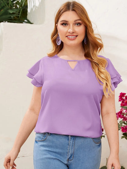Reflora Plissado Camada Tiered Simples elegante Blusa de Tamanho Grande