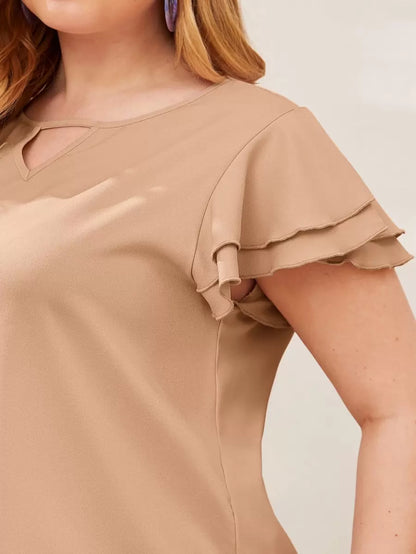 Reflora Plissado Camada Tiered Simples elegante Blusa de Tamanho Grande