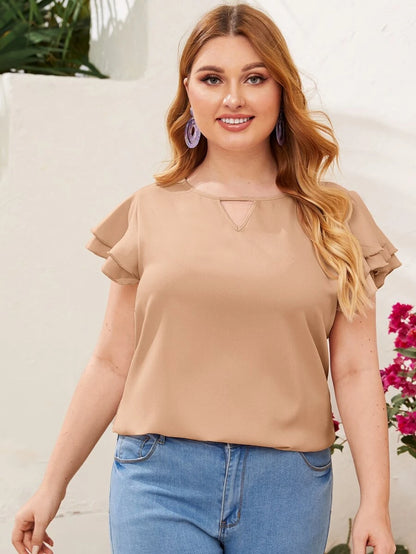 Reflora Plissado Camada Tiered Simples elegante Blusa de Tamanho Grande