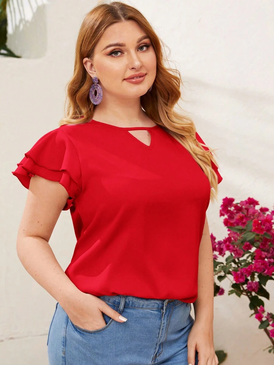 Reflora Plissado Camada Tiered Simples elegante Blusa de Tamanho Grande