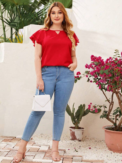 Reflora Plissado Camada Tiered Simples elegante Blusa de Tamanho Grande