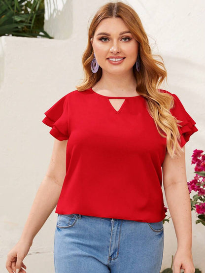 Reflora Plissado Camada Tiered Simples elegante Blusa de Tamanho Grande