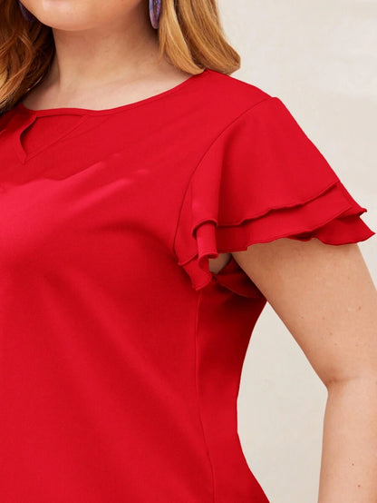 Reflora Plissado Camada Tiered Simples elegante Blusa de Tamanho Grande