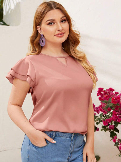 Reflora Plissado Camada Tiered Simples elegante Blusa de Tamanho Grande