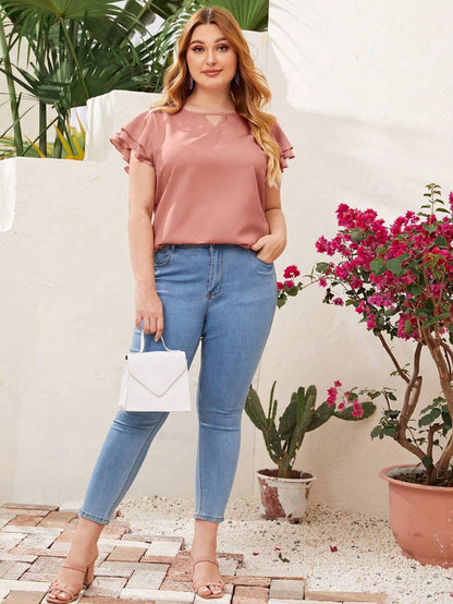 Reflora Plissado Camada Tiered Simples elegante Blusa de Tamanho Grande