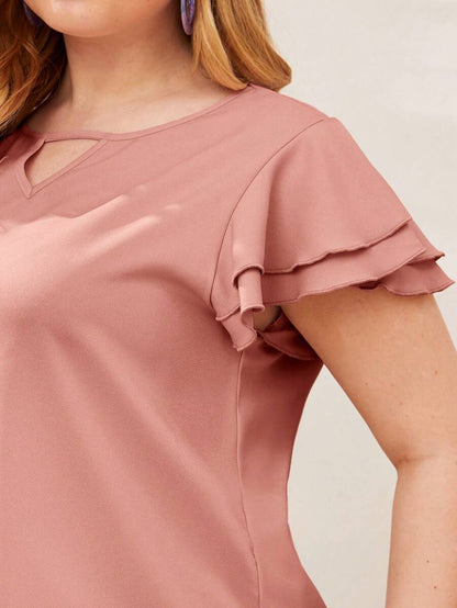 Reflora Plissado Camada Tiered Simples elegante Blusa de Tamanho Grande