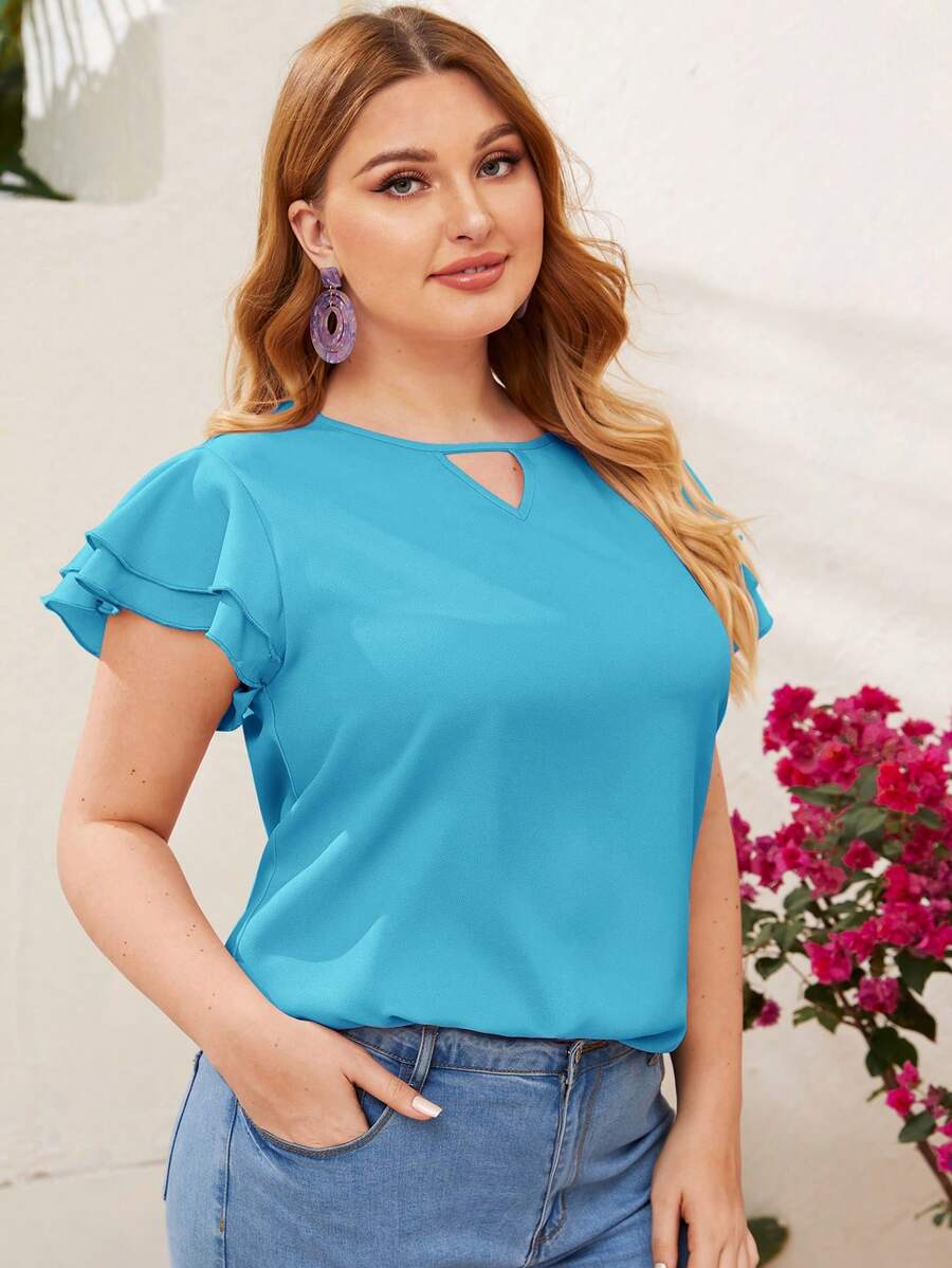 Reflora Plissado Camada Tiered Simples elegante Blusa de Tamanho Grande