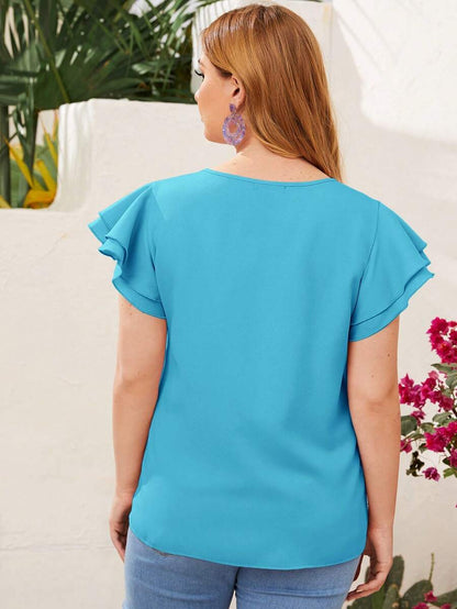 Reflora Plissado Camada Tiered Simples elegante Blusa de Tamanho Grande