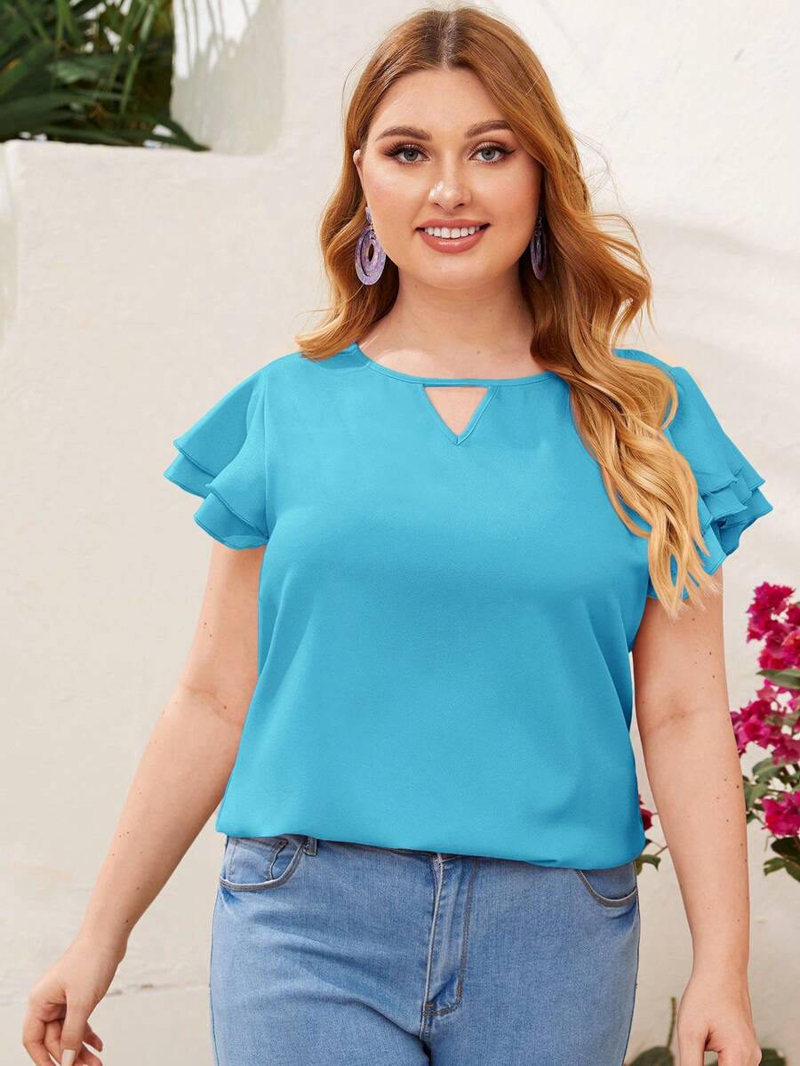 Reflora Plissado Camada Tiered Simples elegante Blusa de Tamanho Grande