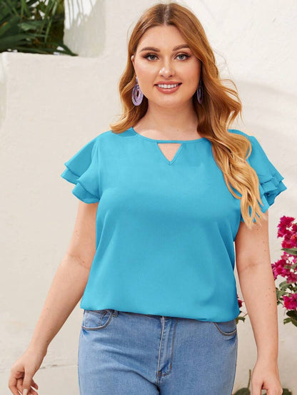 Reflora Plissado Camada Tiered Simples elegante Blusa de Tamanho Grande