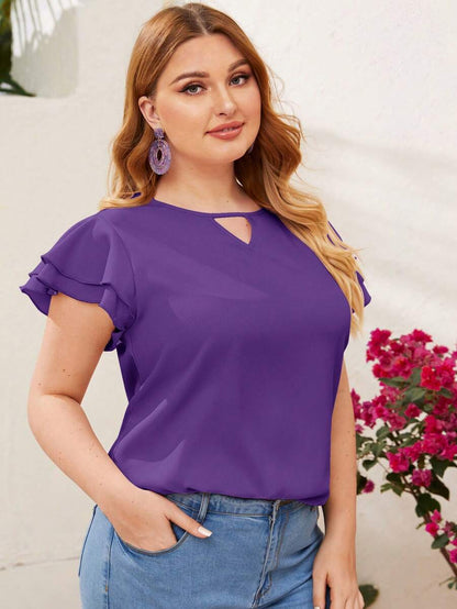 Reflora Plissado Camada Tiered Simples elegante Blusa de Tamanho Grande