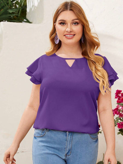 Reflora Plissado Camada Tiered Simples elegante Blusa de Tamanho Grande