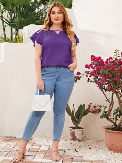 Reflora Plissado Camada Tiered Simples elegante Blusa de Tamanho Grande