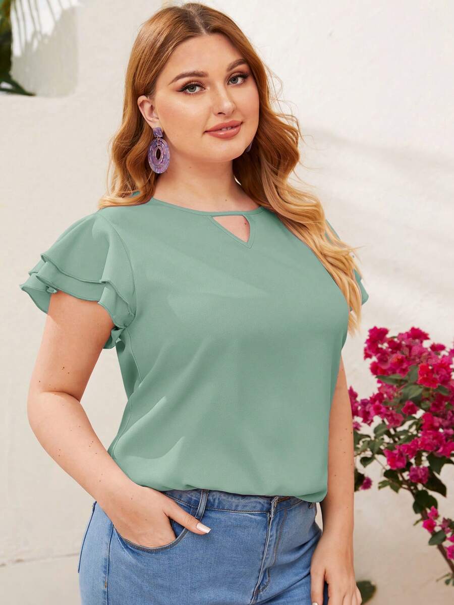 Reflora Plissado Camada Tiered Simples elegante Blusa de Tamanho Grande