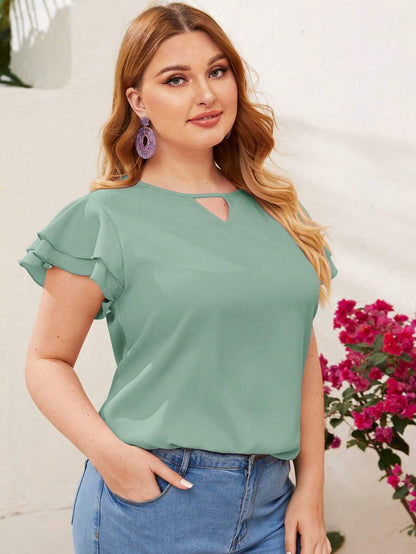 Reflora Plissado Camada Tiered Simples elegante Blusa de Tamanho Grande