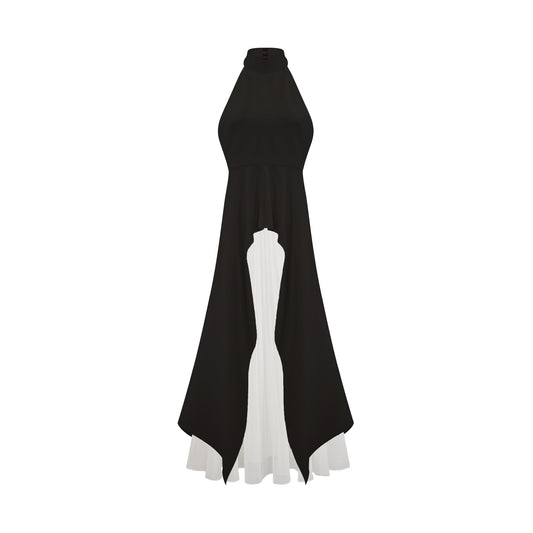 Vestido longo em camadas com alças halter