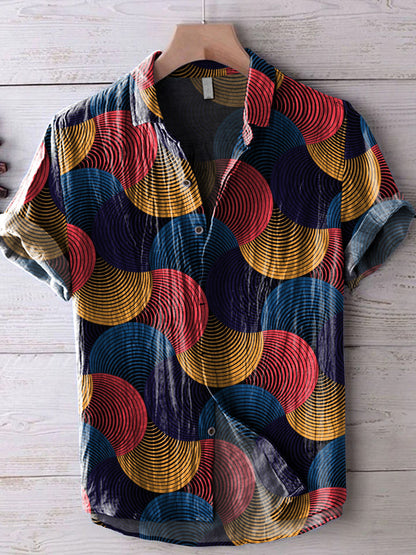 Polo Premium em Algodão e Linho com Padrão Abstrato em Leque