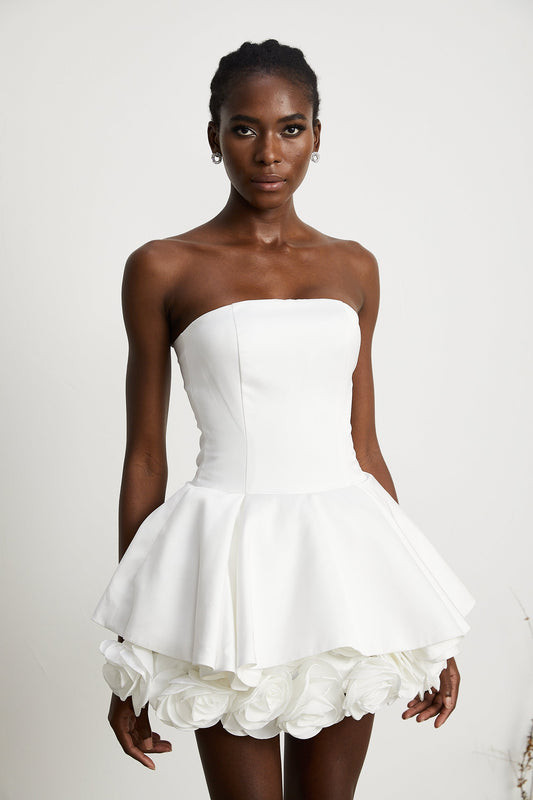 Vestido Mini Corset Branco com Pétalas Lucie Prestige