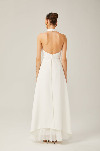 Vestido longo em camadas com alças halter