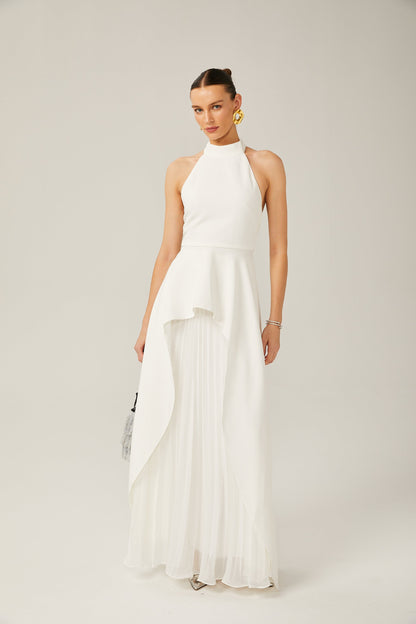 Vestido longo em camadas com alças halter