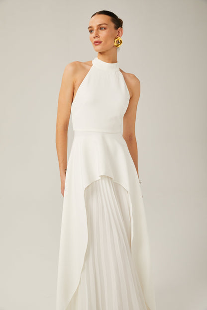 Vestido longo em camadas com alças halter