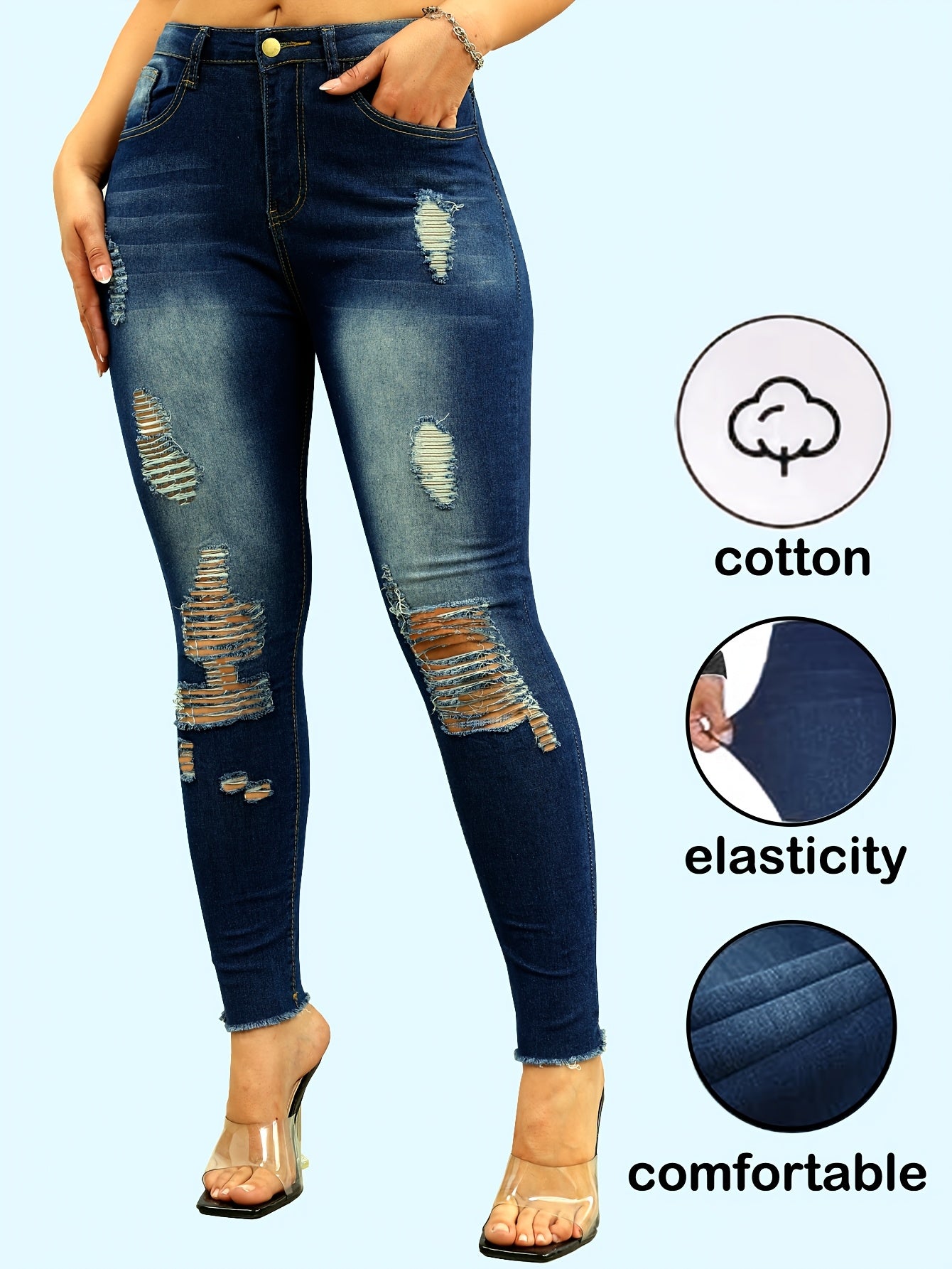 Jeans SculptFit Luxe Skinny de Cintura Alta com Efeito Desgastado