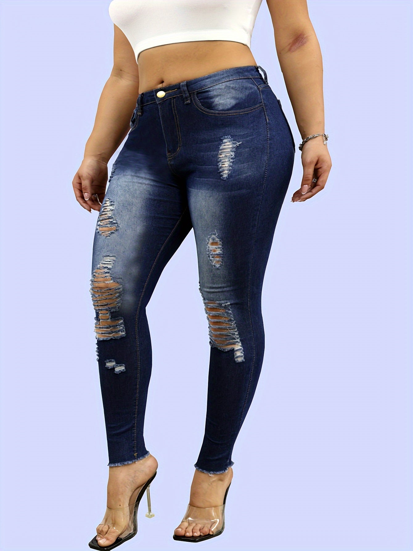Jeans SculptFit Luxe Skinny de Cintura Alta com Efeito Desgastado