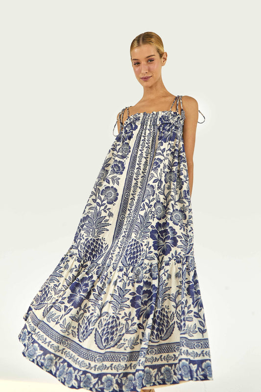 Vestido Maxi Blue Pineapple Garden Prestige