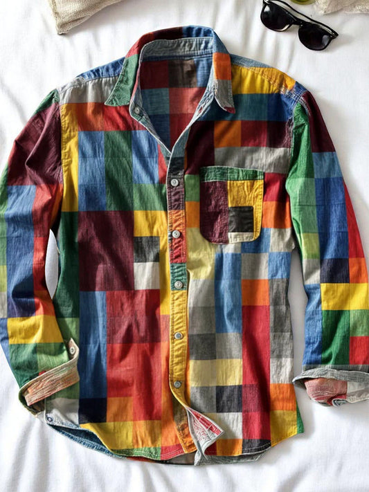 Camisa de Manga Longa 100% Algodão com Impressão Artística Vintage Multicolor