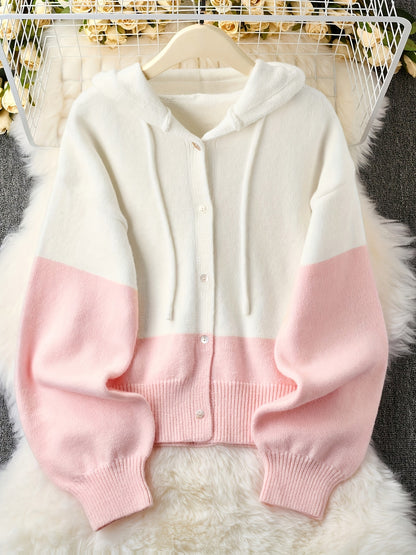 Cardigan Blush Harmony Luxe com Capuz e Bloco de Cor