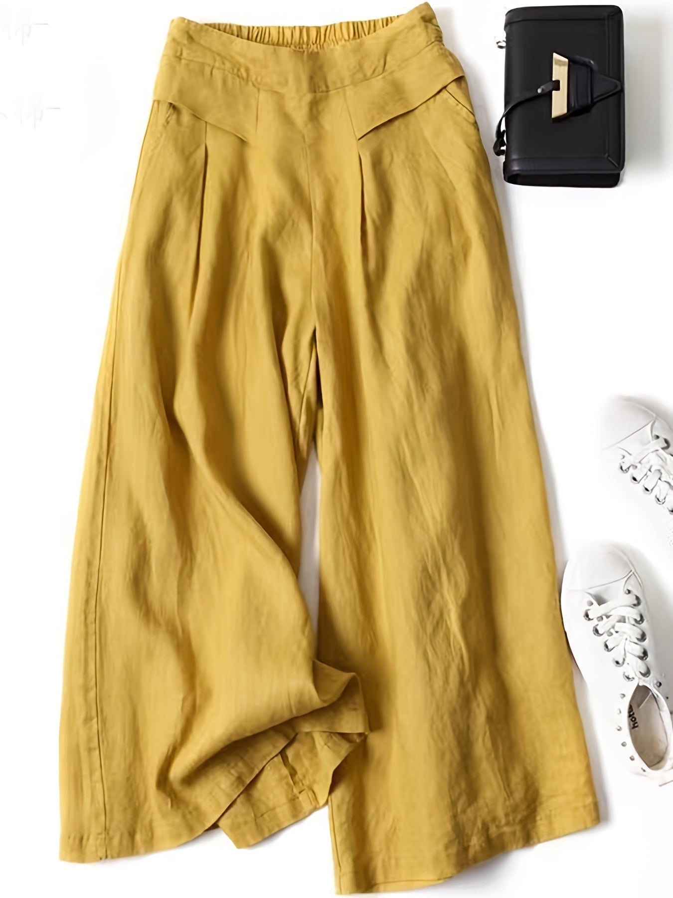 Calças Sahara Breeze Luxe de Perna Larga em Estilo Linen