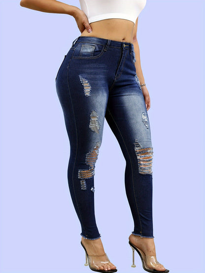 Jeans SculptFit Luxe Skinny de Cintura Alta com Efeito Desgastado