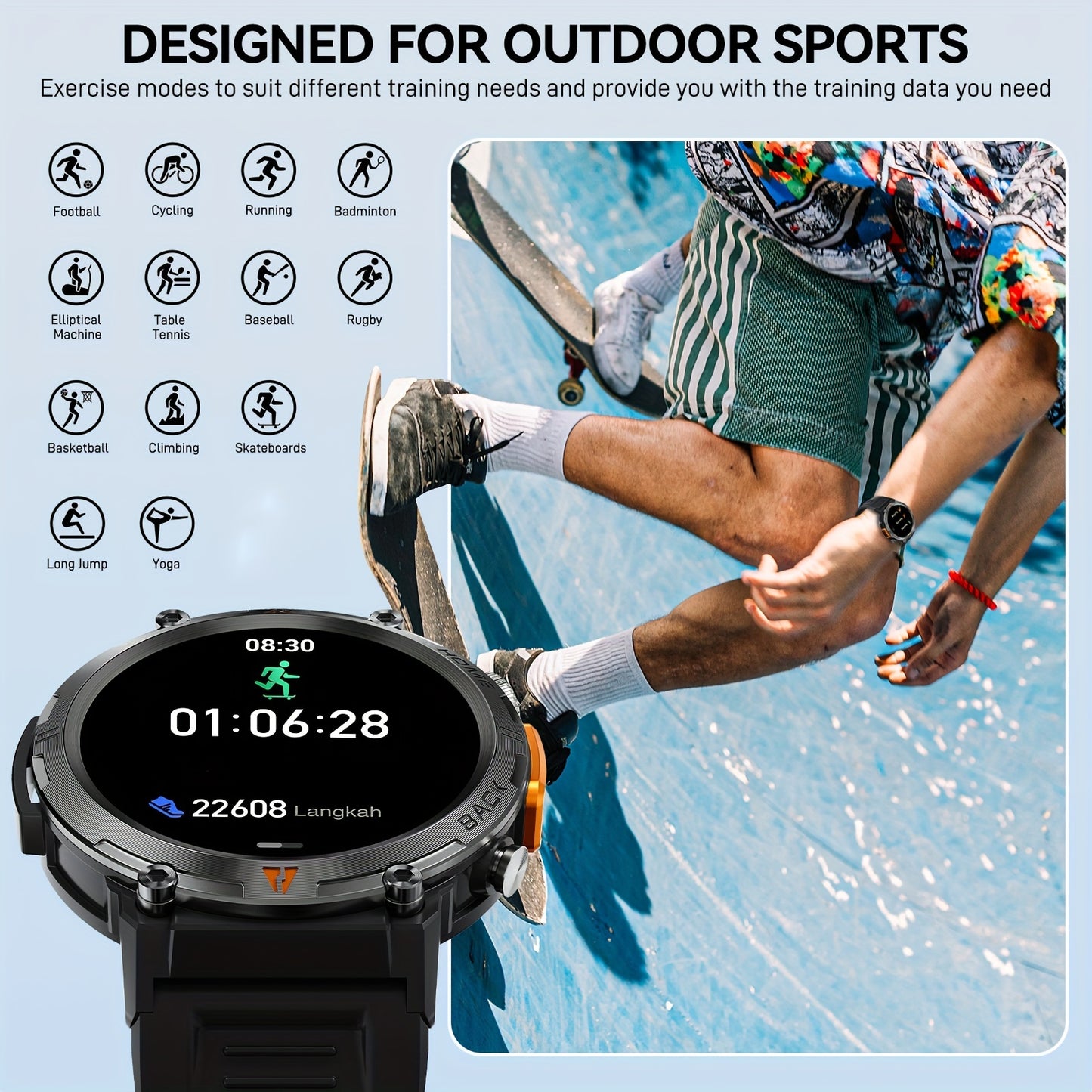 Relógio Inteligente Outdoor Premium com Lanterna e Chamadas