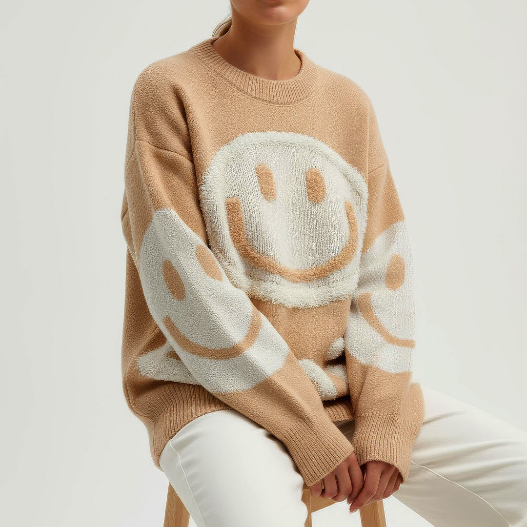 Suéter oversized com estampa de sorriso fofo