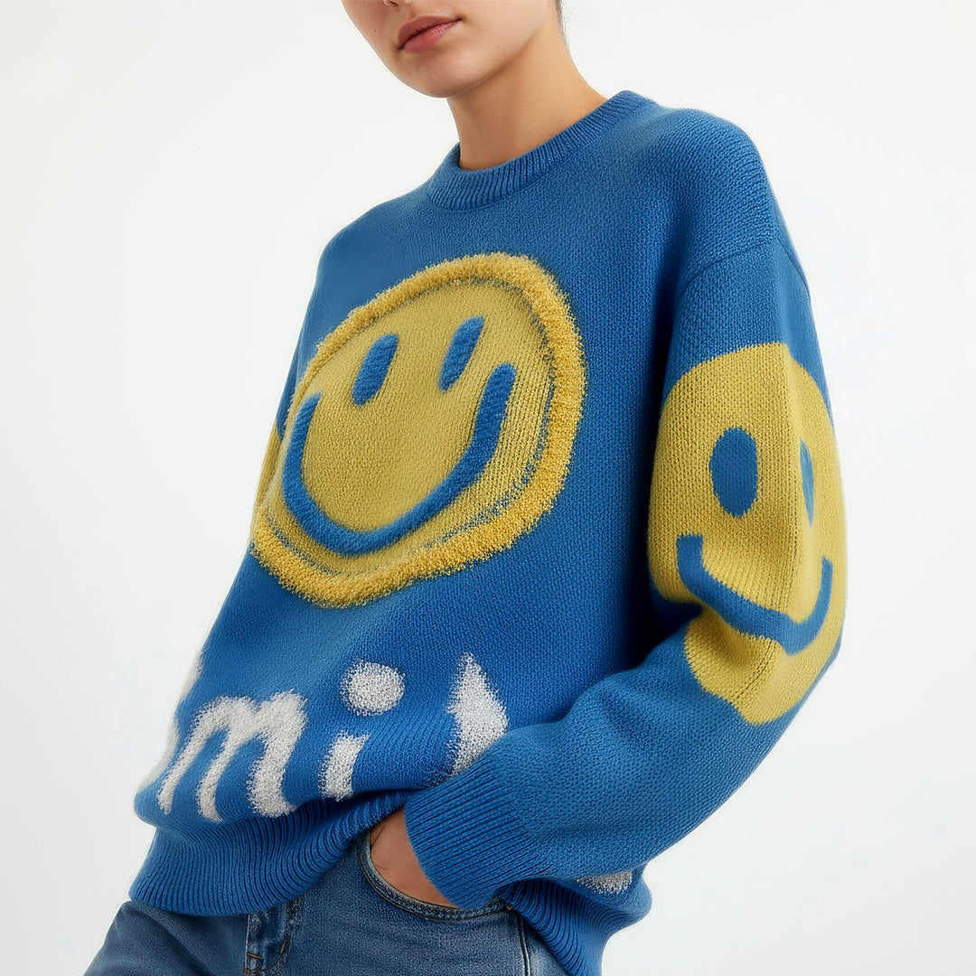 Suéter oversized com estampa de sorriso fofo