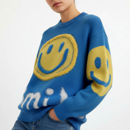 Suéter oversized com estampa de sorriso fofo